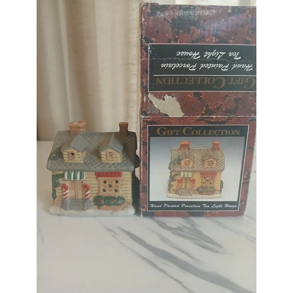 Vintage Gift Collection Handpainted Tea Light House Barber Shop